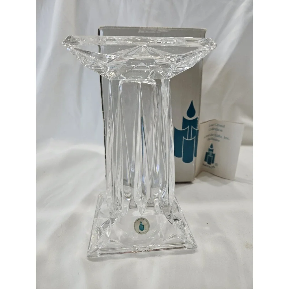 PartyLite P7374 Quad Prism‎ Pedestal Fine Lead Crystal Pillar Candle Holder New